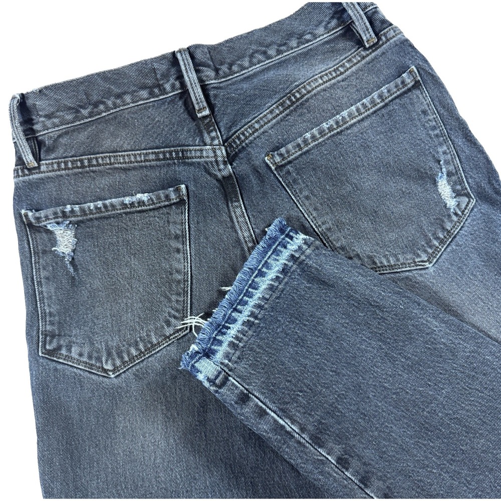 Frame Le Sylvie Crop Jeans Women 27 Blue High Rise Distressed Raw Hem Straight